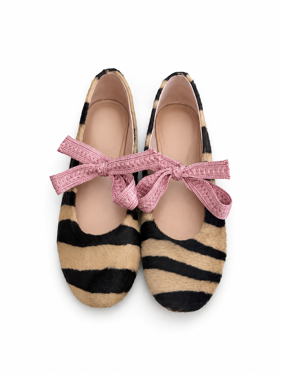 Ballerines cuir zèbre - nœuds interchangeables