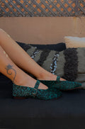 Ballerines Félines – Cuir Artisanal Vert Paon